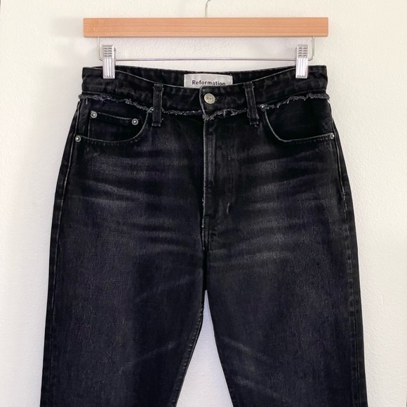 Reformation Julia Cropped Cigarette Frayed High Waist Jean Euphrates 26 - Picture 6 of 16